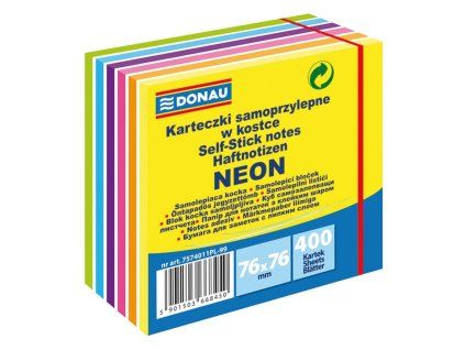 Bloček Donau, 76 x 76 mm, mix 6 neonových farieb, 400 lístkov